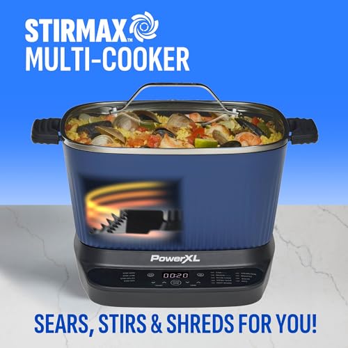 STIRMAX PLUS 7.5 Quart Digital Multi-Cooker with Automatic Paddle to Stir and Shred, 9 in 1 programmable presets to Sauté, Sear, and Brown Food Before Simmering – Accessories & Cookbook Included