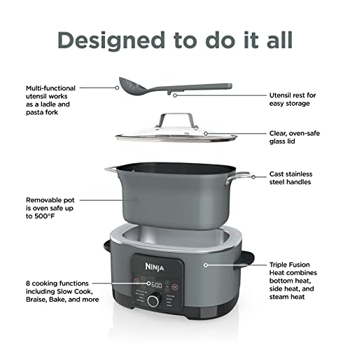 Ninja® 12-in-1 PossibleCooker™ PLUS | 8.5-qt - Sous Vide & Proof Multi-Cooker | Slow Cooker, Dutch Oven & More | Glass Lid & Integrated Spoon | Nonstick | Oven Safe Pot to 500°F | Black | MC1010