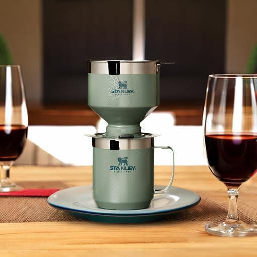 STANLEY Perfect Brew Pour Over Set | 12 oz Camp Mug with Lid Included | Drip Coffee Maker with Reusable Filter | Insulated Stainless Steel | BPA-Free | Hammertone Green - Unique Gift Market