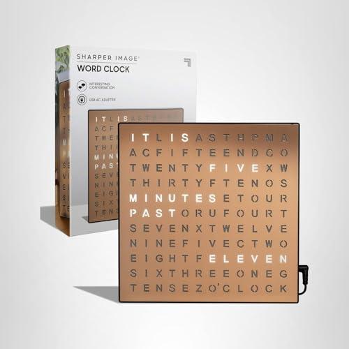 Sharper Image LED Word Digital Clock, 7.75", Copper Finish, Light-Up Desk & Wall Clock, Modern Time Display, Shelf or Wall Decor for Home Office, Living Room, Kitchen & Bedroom, Housewarming Gift - Unique Gift Market