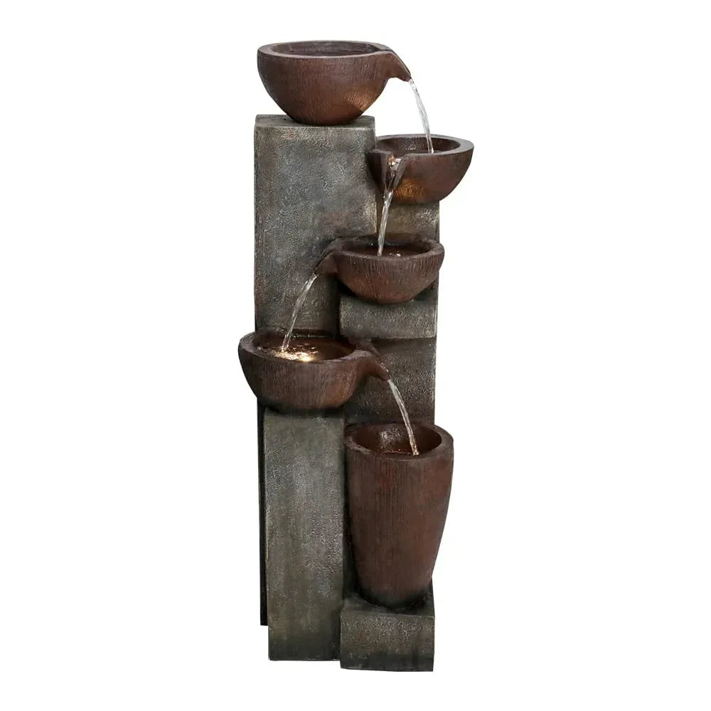 Naturefalls 40" Tall Outdoor Water Fountain and Waterfalls - Large Garden Fountain with LED Lights, 4-Tier Crocks, Indoor and Outdoor Fountains for Garden, Patio, Deck, Porch, Backyard and Home, Gray - Unique Gift Market