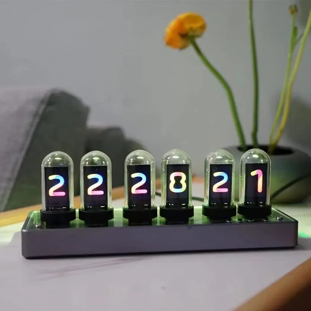 Adventurers IPS Nixie Tube Clock, Creative Electronic DIY Nixie Tube Clock Simulation with 6-Bit IPS LCD Screen,12/24 Hours, RGB Backlit Desktop Decoration,Gifts for Decorating Rooms and Desks - Unique Gift Market