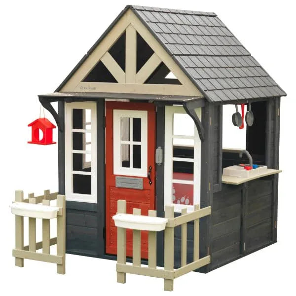KidKraft Riverscape Wooden Playhouse with Working Doorbell, Fence, Kitchen and Pet Door - Unique Gift Market