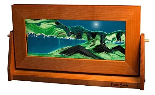 Moving Sand Art in Motion Md21 - Colored Sandscapes - Made in USA Quality - Medium Cherry Frame (Ocean Blue) - Unique Gift Market