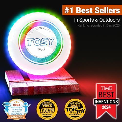 TOSY Flying Disc - 108 RGB Multicolor or 36 Monocolor LEDs, Super Bright, Smart Modes, Cool Valentine Easter Gift, Camping Toy for Kid/Teen/Adult, Auto Light Up, Rechargeable, Waterproof, 175g - Unique Gift Market