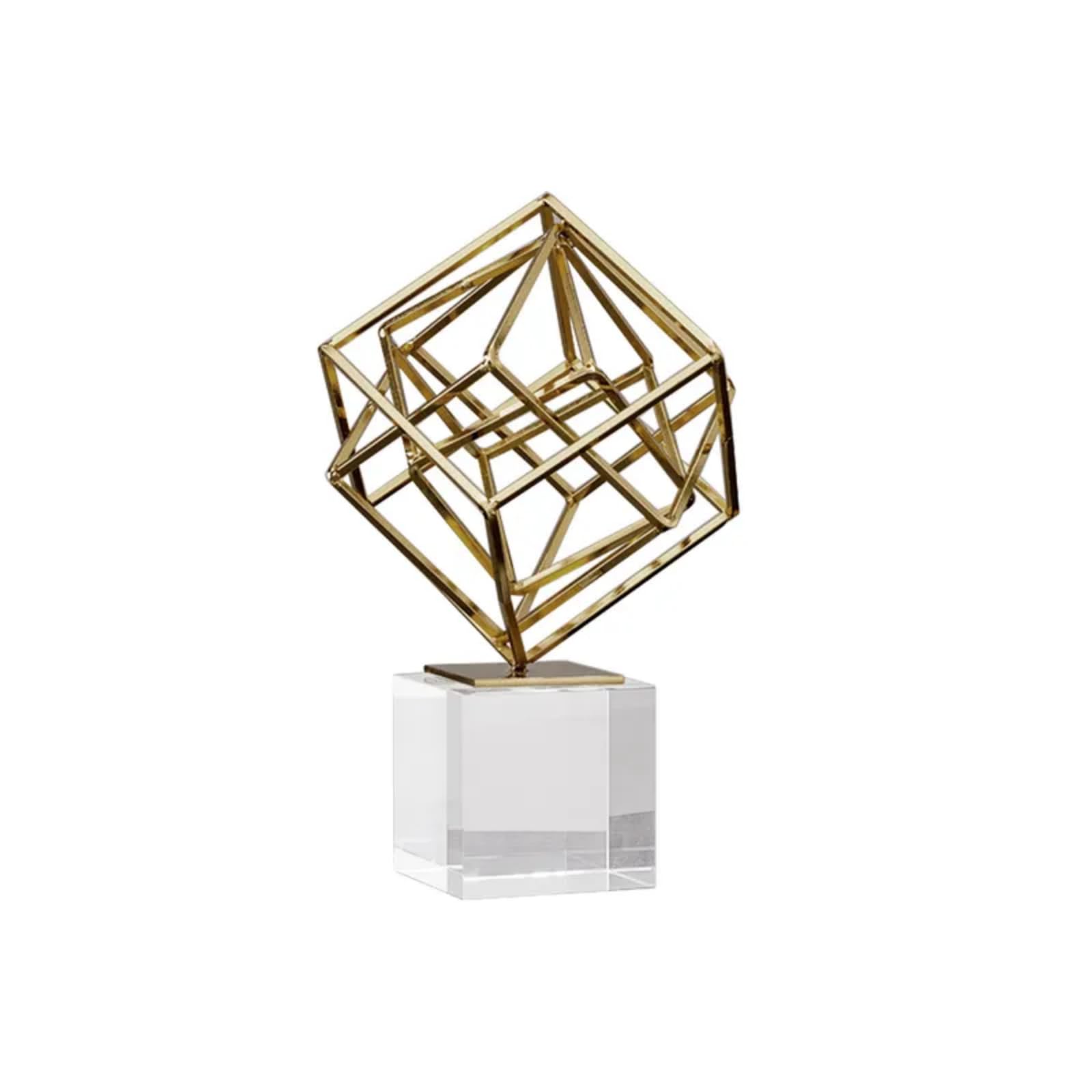 Homary Modern Abstract Art Decoration Metal Globe Ornament Sculpture Decor with Rectangle Stand Black & Gold