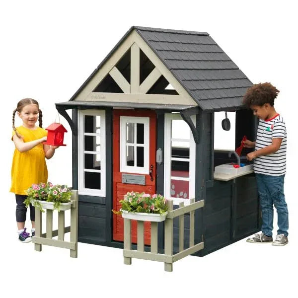 KidKraft Riverscape Wooden Playhouse with Working Doorbell, Fence, Kitchen and Pet Door - Unique Gift Market