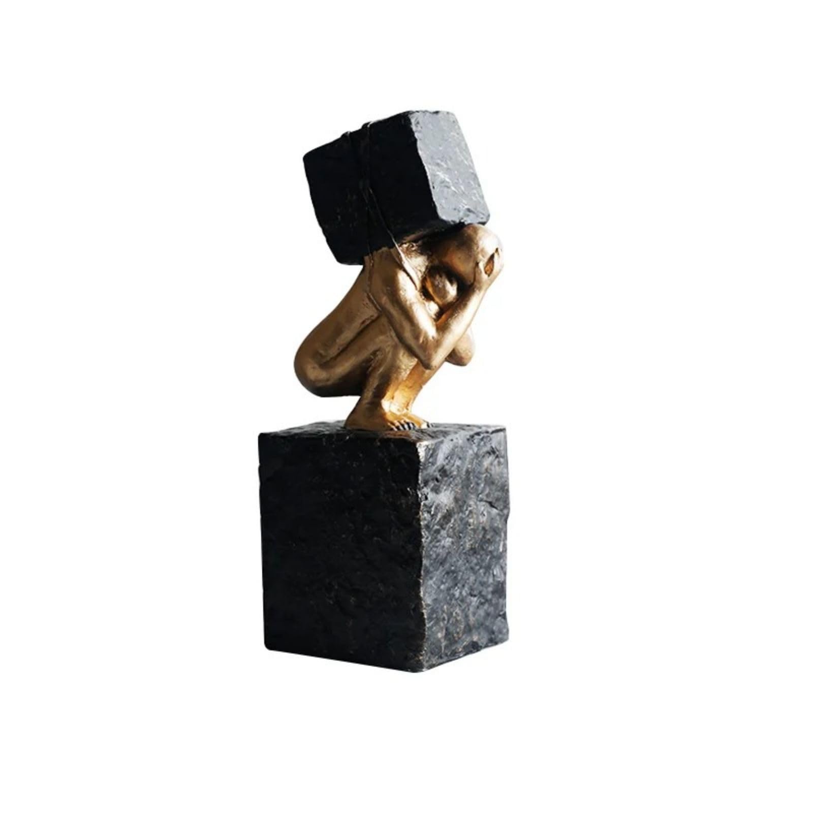 Homary Modern Abstract Art Decoration Metal Globe Ornament Sculpture Decor with Rectangle Stand Black & Gold