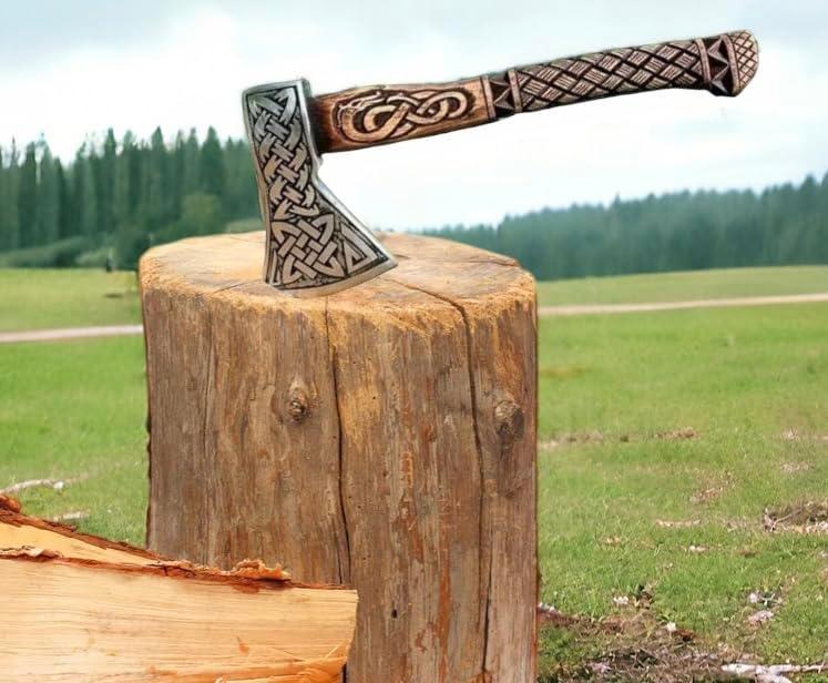 Poshland AX-7001 Custom Gift Forged Carbon Steel Viking Axe with Rose Wood Shaft, Double Edge Axe - Unique Gift Market