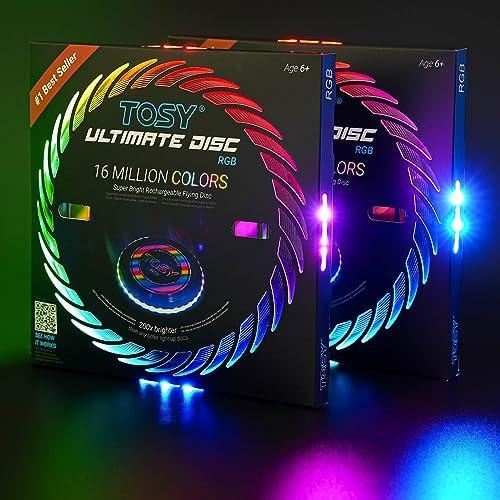 TOSY Flying Disc - 108 RGB Multicolor or 36 Monocolor LEDs, Super Bright, Smart Modes, Cool Valentine Easter Gift, Camping Toy for Kid/Teen/Adult, Auto Light Up, Rechargeable, Waterproof, 175g - Unique Gift Market