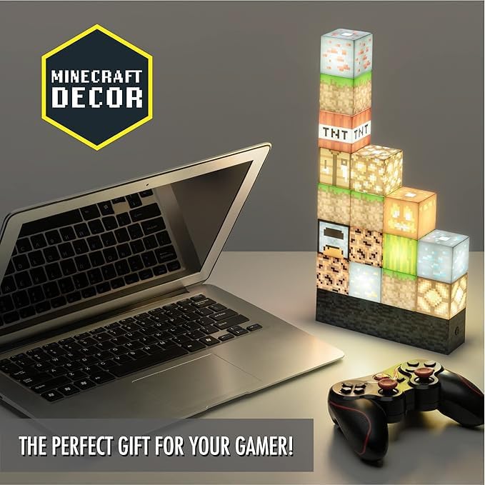 Paladone Minecraft Building Block Night Light – Officially Licensed LED Lamp for Boys’ Bedrooms, Gaming Decor & Gifts – Fun Minecraft Room Accessory
