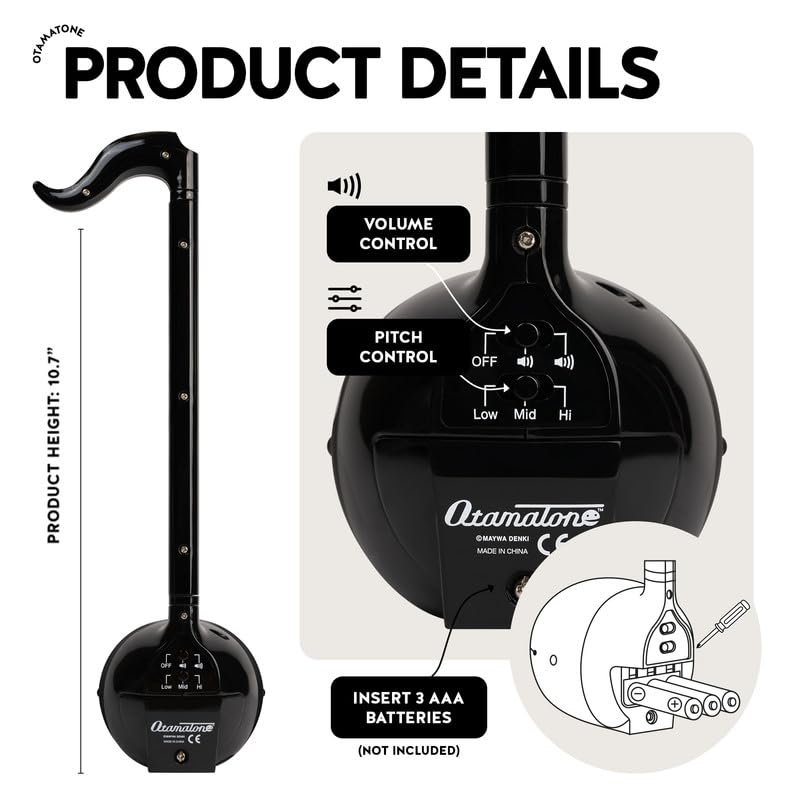 Otamatone Japanese Electronic Musical Instrument Portable Music Synthesizer from Japan by Maywa Denki Studio Award Winning, Educational Fun Gift for Children, Teens & Adults - Black