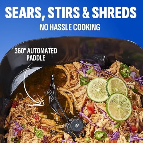 STIRMAX PLUS 7.5 Quart Digital Multi-Cooker with Automatic Paddle to Stir and Shred, 9 in 1 programmable presets to Sauté, Sear, and Brown Food Before Simmering – Accessories & Cookbook Included