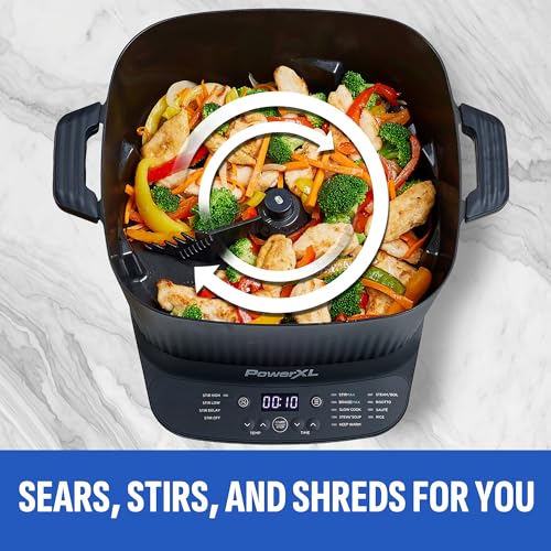 STIRMAX PLUS 7.5 Quart Digital Multi-Cooker with Automatic Paddle to Stir and Shred, 9 in 1 programmable presets to Sauté, Sear, and Brown Food Before Simmering – Accessories & Cookbook Included