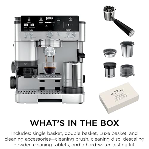 Ninja Luxe Café 3-in-1 Espresso, Drip Coffee and Cold Brew Machine | Integrated Coffee Grinder, Milk Frother, Assisted Tamper & Built-In Espresso Accessory Storage | Stainless Steel | ES601