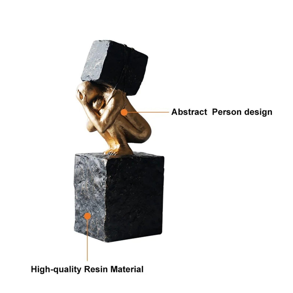 Homary Modern Abstract Art Decoration Metal Globe Ornament Sculpture Decor with Rectangle Stand Black & Gold
