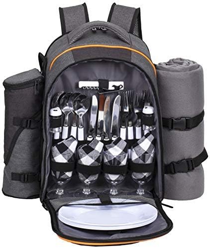 Hap Tim Picnic Basket Backpack for 2 Person with 2 Insulated Cooler Compartment, Wine Holder, Fleece Blanket, Cutlery Set, Wedding Gifts for Couples, Bridal Shower Gifts, Engagement Gifts