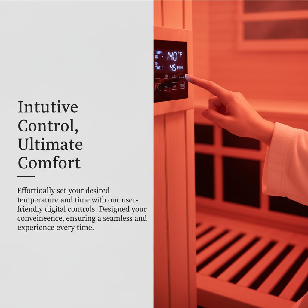 Far Infrared Sauna for 1 Person - 1050W Fast Heating, Canadian Hemlock Wood Home Sauna with Bluetooth Speaker, Chromotherapy & Oxygen Ionizer Easy Assembly Indoor Sauna for Relaxation, Detox, Home Gym