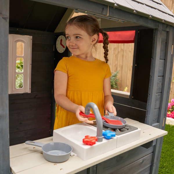 KidKraft Riverscape Wooden Playhouse with Working Doorbell, Fence, Kitchen and Pet Door - Unique Gift Market