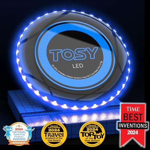 TOSY Flying Disc - 108 RGB Multicolor or 36 Monocolor LEDs, Super Bright, Smart Modes, Cool Valentine Easter Gift, Camping Toy for Kid/Teen/Adult, Auto Light Up, Rechargeable, Waterproof, 175g