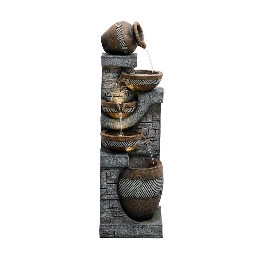 Naturefalls 40" Tall Outdoor Water Fountain and Waterfalls - Large Garden Fountain with LED Lights, 4-Tier Crocks, Indoor and Outdoor Fountains for Garden, Patio, Deck, Porch, Backyard and Home, Gray - Unique Gift Market