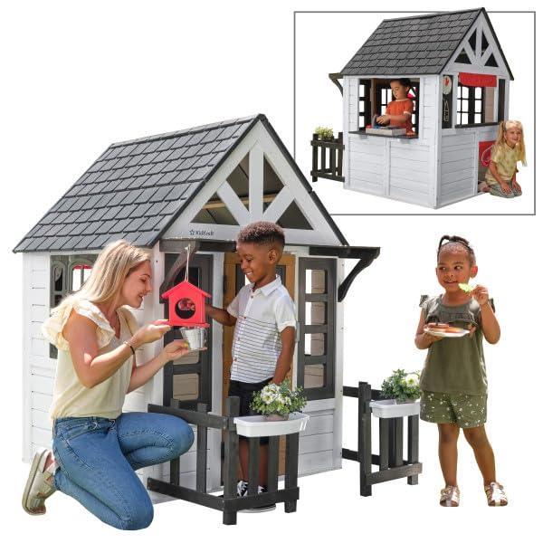 KidKraft Riverscape Wooden Playhouse with Working Doorbell, Fence, Kitchen and Pet Door - Unique Gift Market