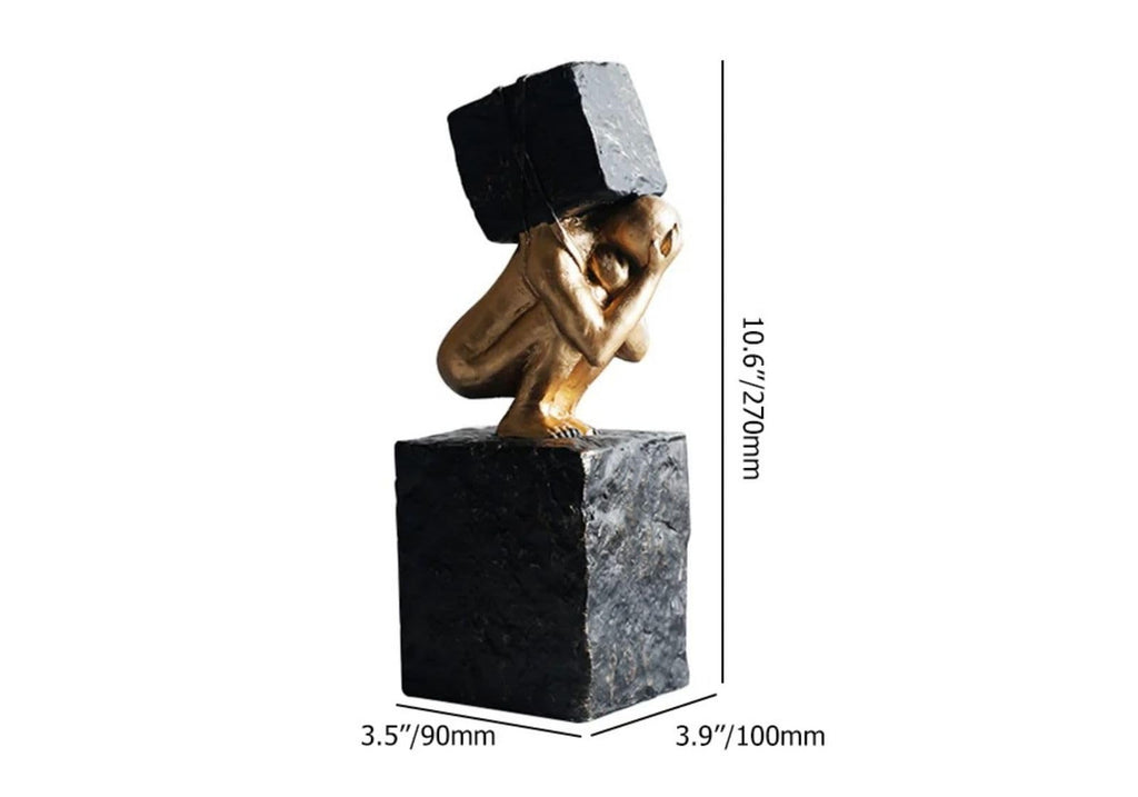 Homary Modern Abstract Art Decoration Metal Globe Ornament Sculpture Decor with Rectangle Stand Black & Gold