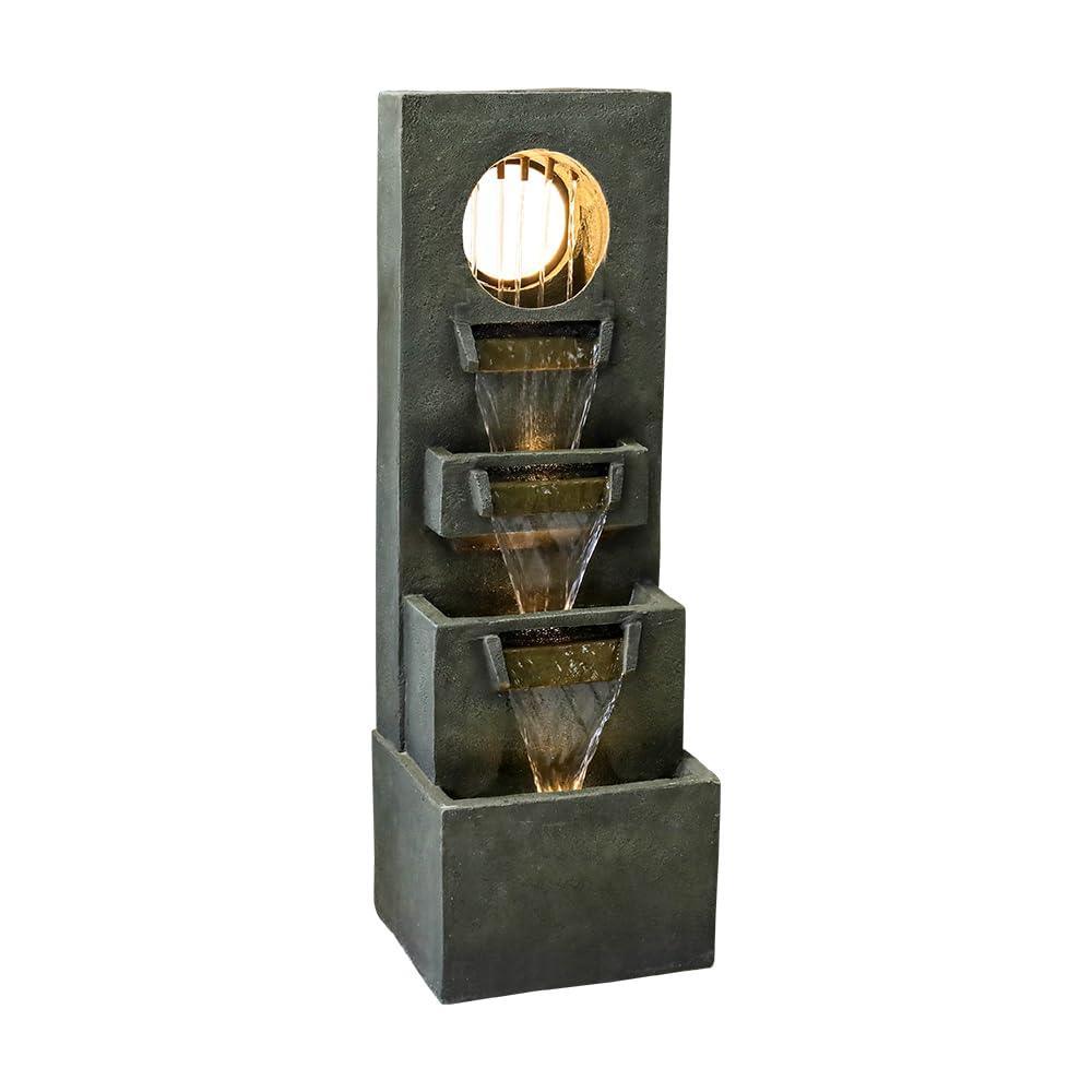 Naturefalls 40" Tall Outdoor Water Fountain and Waterfalls - Large Garden Fountain with LED Lights, 4-Tier Crocks, Indoor and Outdoor Fountains for Garden, Patio, Deck, Porch, Backyard and Home, Gray - Unique Gift Market