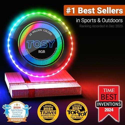 TOSY Flying Disc - 108 RGB Multicolor or 36 Monocolor LEDs, Super Bright, Smart Modes, Cool Valentine Easter Gift, Camping Toy for Kid/Teen/Adult, Auto Light Up, Rechargeable, Waterproof, 175g - Unique Gift Market