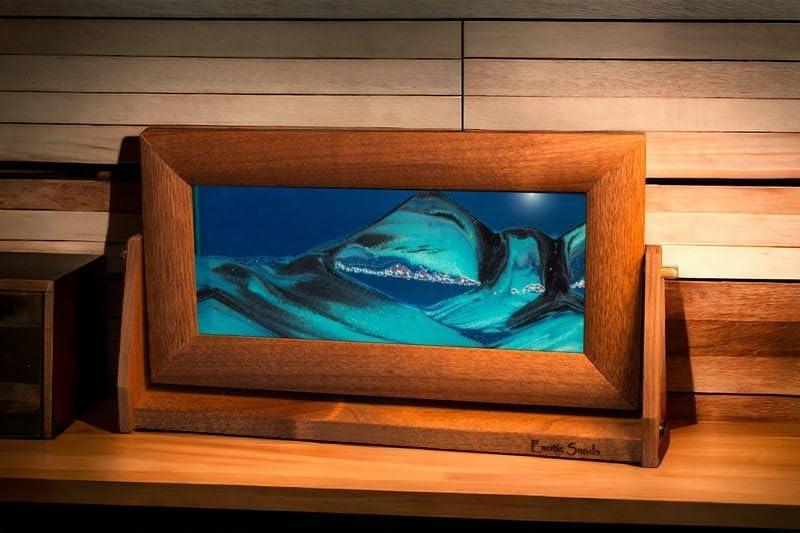 Moving Sand Art in Motion Md21 - Colored Sandscapes - Made in USA Quality - Medium Cherry Frame (Ocean Blue) - Unique Gift Market