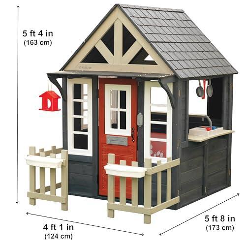 KidKraft Riverscape Wooden Playhouse with Working Doorbell, Fence, Kitchen and Pet Door - Unique Gift Market