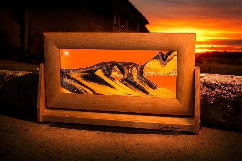 Moving Sand Art in Motion Md21 - Colored Sandscapes - Made in USA Quality - Medium Cherry Frame (Ocean Blue) - Unique Gift Market