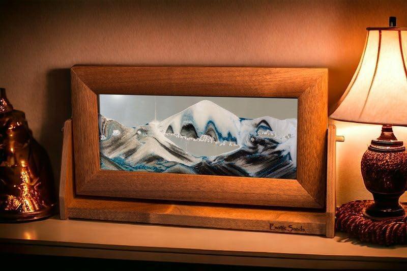 Moving Sand Art in Motion Md21 - Colored Sandscapes - Made in USA Quality - Medium Cherry Frame (Ocean Blue) - Unique Gift Market