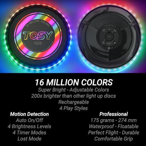 TOSY Flying Disc - 108 RGB Multicolor or 36 Monocolor LEDs, Super Bright, Smart Modes, Cool Valentine Easter Gift, Camping Toy for Kid/Teen/Adult, Auto Light Up, Rechargeable, Waterproof, 175g - Unique Gift Market
