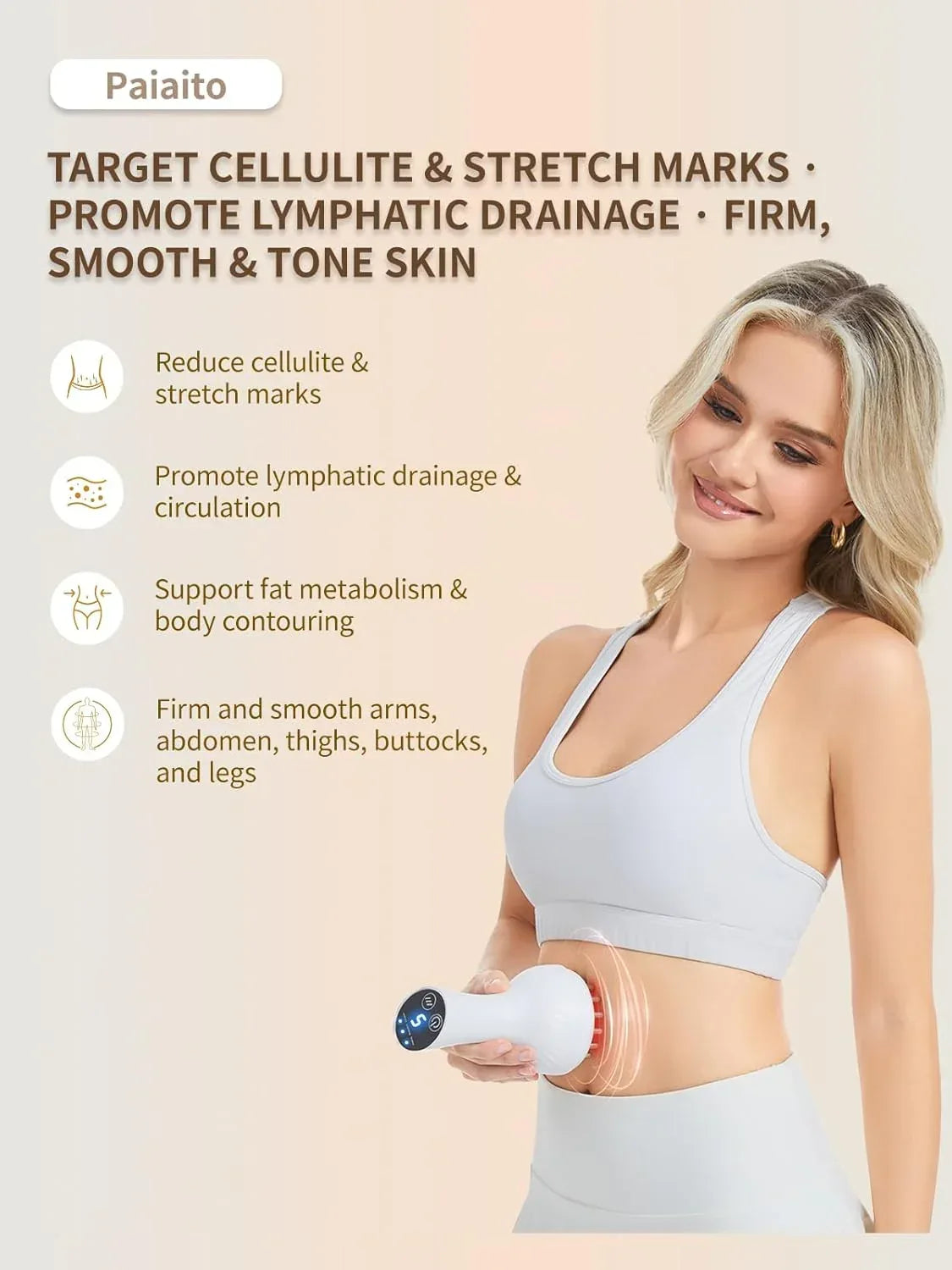 Lymphatic Drainage Massager & Anti Cellulite Massage Tool, Helps Reduce Stretch Marks & Cellulite, for Legs, Arms & Belly, Body Sculpting Machine with Microcurrent, Light, Heat & Vibration - Unique Gift Market