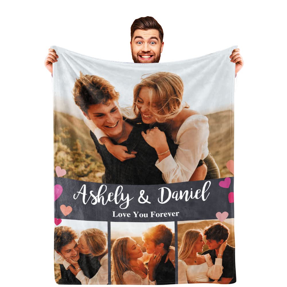 DayOfShe Ships Next Day, Personalized Photo Blankets for Girlfriend Gifts Mom Gifts, Custom Wife Blankets with Picture Flannel Throw Blanket for Boyfriend Couples Gifts