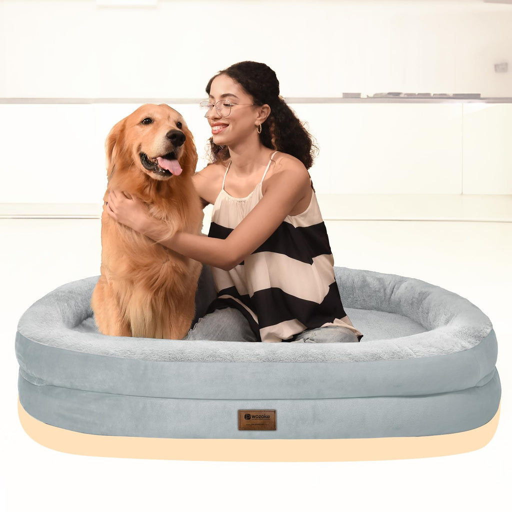 Giant Human Dog Bed for Adults and Pets, 74"x50"x12" Durable Memory Foam for Full-Body Comfort, Waterproof & Machine Washable Cover, Family Shared Lounger for Any Room, Grey