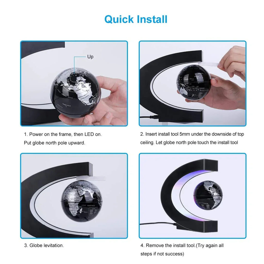 Magnetic Levitating Globe with LED Light, Cool Tech Gift for Men Father Boys and Girls , Birthday Gifts for Kids, Floating Globes World Desk Gadget Decor in Office Home/Display Frame Stand - Unique Gift Market