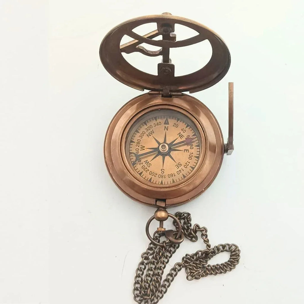 Behind You Engraved Brass Compass Gift for Men - Handcrafted Vintage Brass Sundial Compass – Antique Nautical Sun Clock with Leather Case - Best Graduation Gift - Best College Graduation Gift - Unique Gift Market
