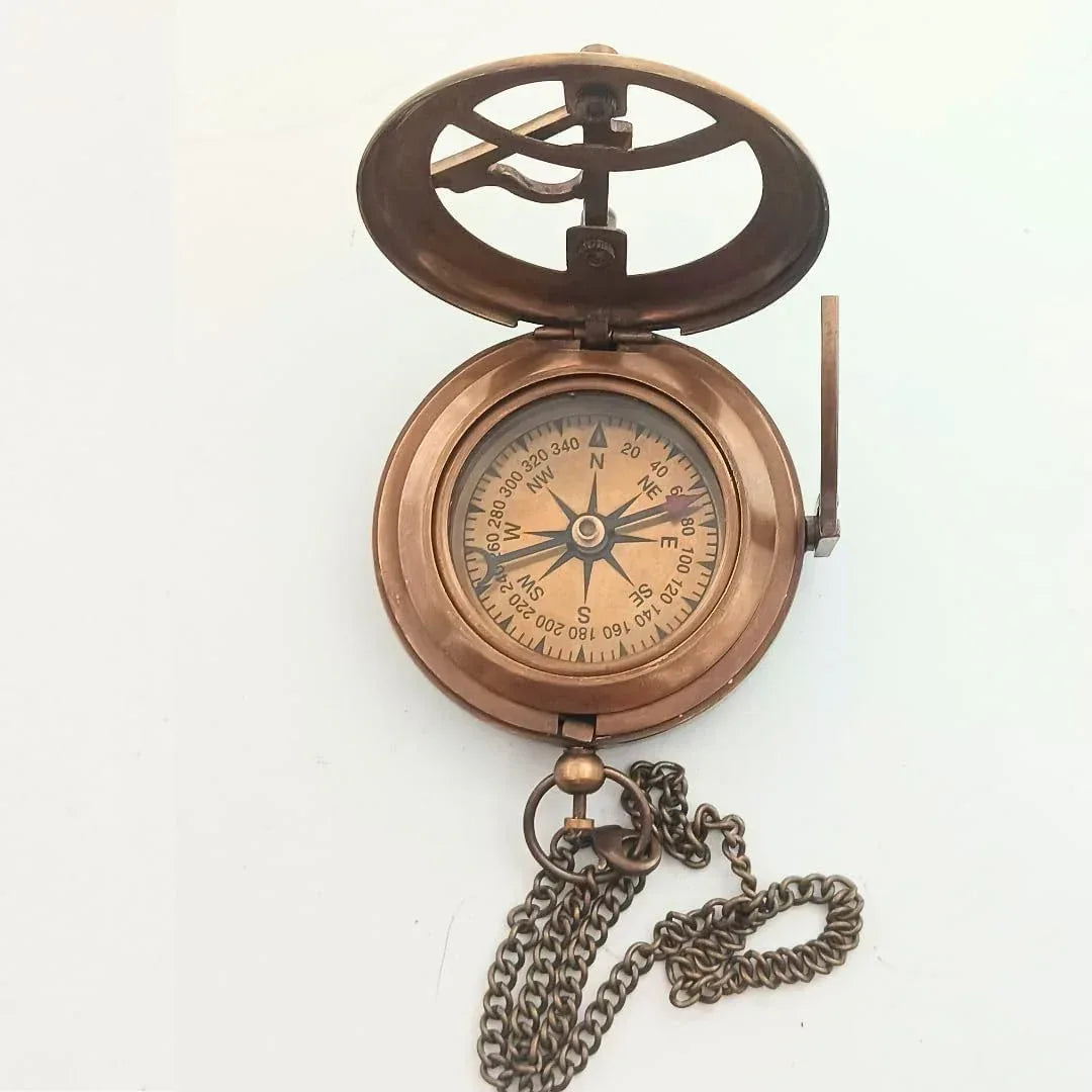 Behind You Engraved Brass Compass Gift for Men - Handcrafted Vintage Brass Sundial Compass – Antique Nautical Sun Clock with Leather Case - Best Graduation Gift - Best College Graduation Gift - Unique Gift Market