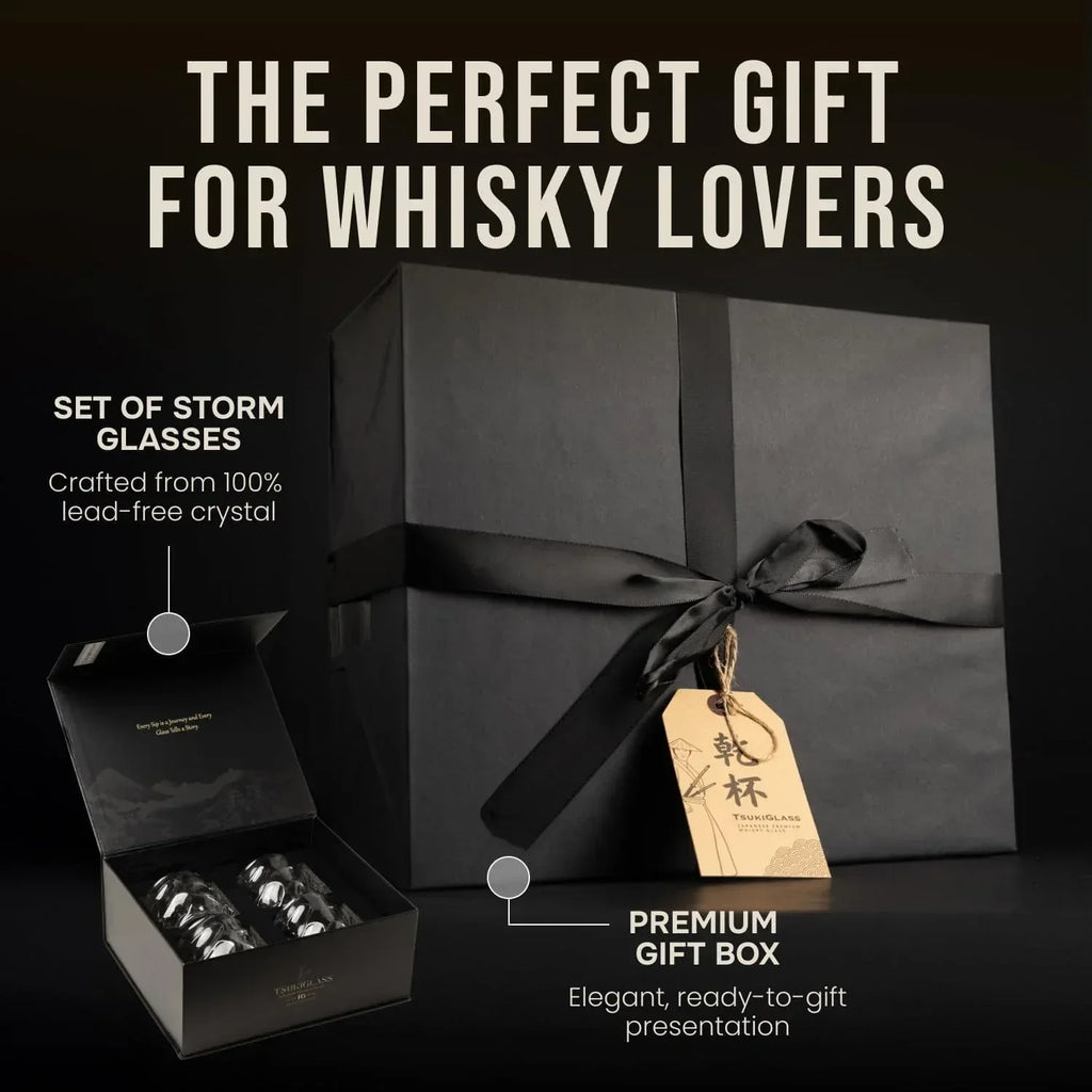 TSUKIGLASS® Storm Premium Japanese Crystal Whisky Glasses Set of 4 - Gift Ready Box, 100% Ultra Clarity Lead-Free Crystal, 10oz Tumblers for Bourbon, Scotch & Cocktails, Luxury Gift for Men - Unique Gift Market