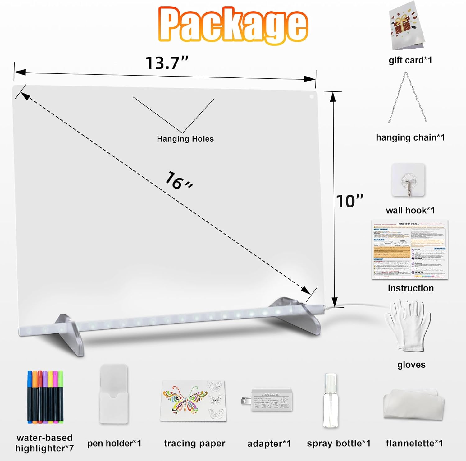 Led Note Board with Colors,16''Drawing Tablet,6 Modes & 8 Colors Light Up Drawing Board,Kids Toy with 13 Light Effects,Birthday Holiday Day Gifts for Girls & Boys Age 3+,7 Markers & Tracing Book