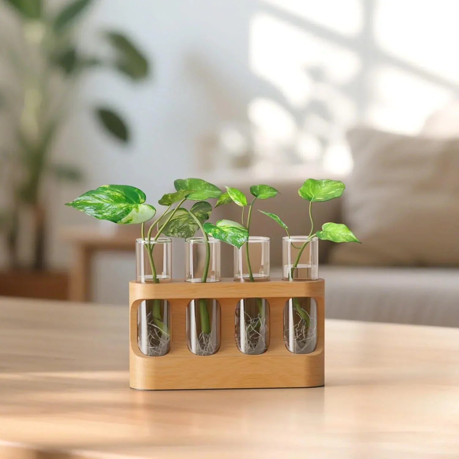 Plant Propagation Station with 9-Speed Adjustable LED Lights, Wooden Stand, 4 Glass Test Tubes for Hydroponic Plants, Unique Gift for Plant Lovers - Unique Gift Market
