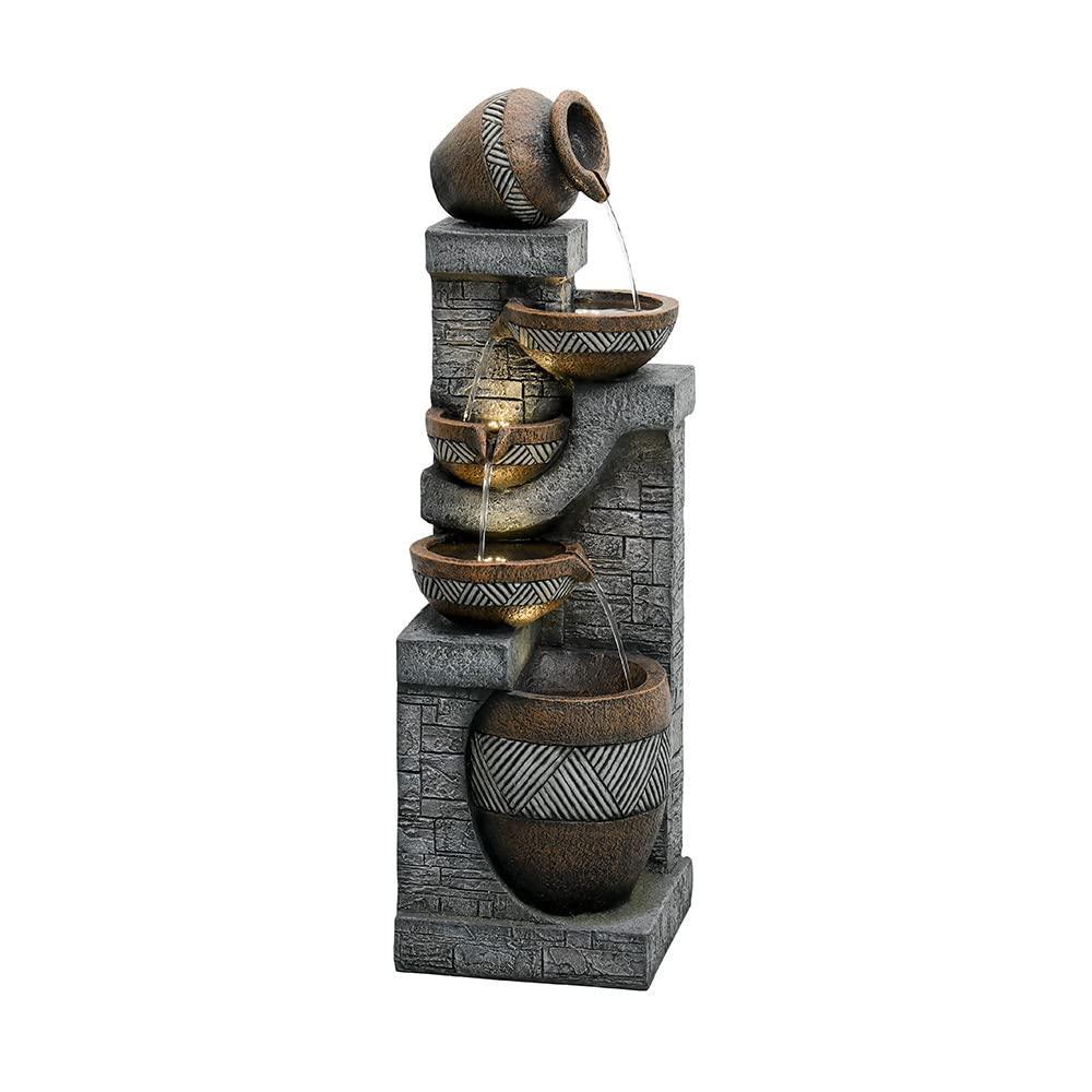 Naturefalls 40" Tall Outdoor Water Fountain and Waterfalls - Large Garden Fountain with LED Lights, 4-Tier Crocks, Indoor and Outdoor Fountains for Garden, Patio, Deck, Porch, Backyard and Home, Gray - Unique Gift Market