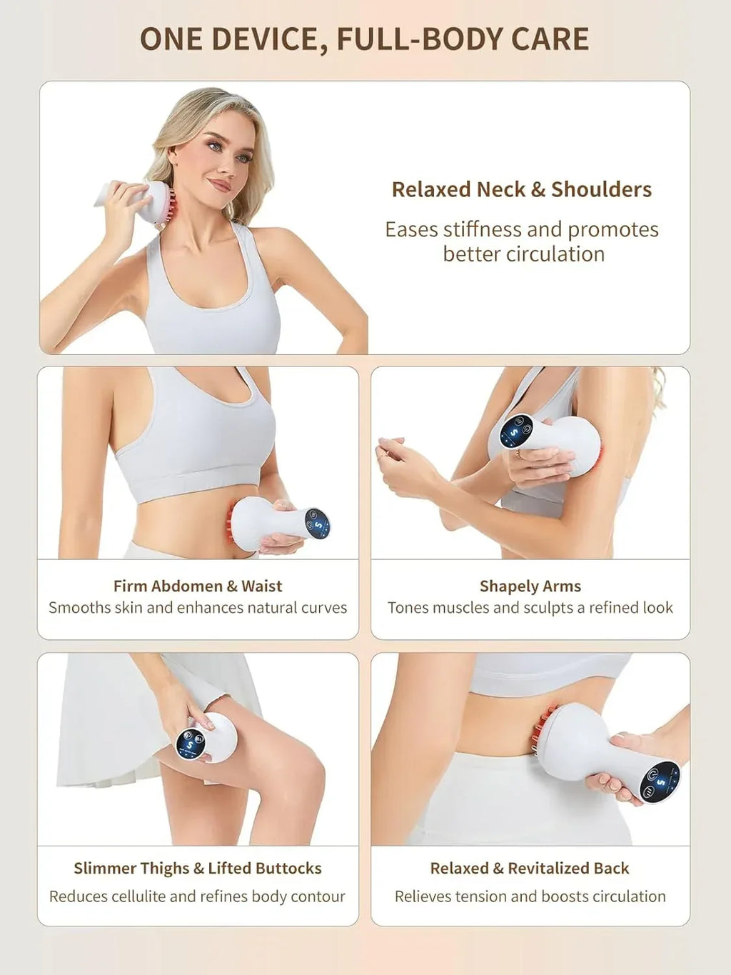 Lymphatic Drainage Massager & Anti Cellulite Massage Tool, Helps Reduce Stretch Marks & Cellulite, for Legs, Arms & Belly, Body Sculpting Machine with Microcurrent, Light, Heat & Vibration - Unique Gift Market
