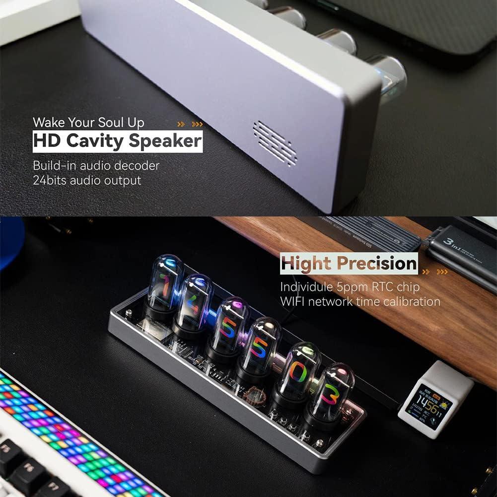 Adventurers IPS Nixie Tube Clock, Creative Electronic DIY Nixie Tube Clock Simulation with 6-Bit IPS LCD Screen,12/24 Hours, RGB Backlit Desktop Decoration,Gifts for Decorating Rooms and Desks - Unique Gift Market