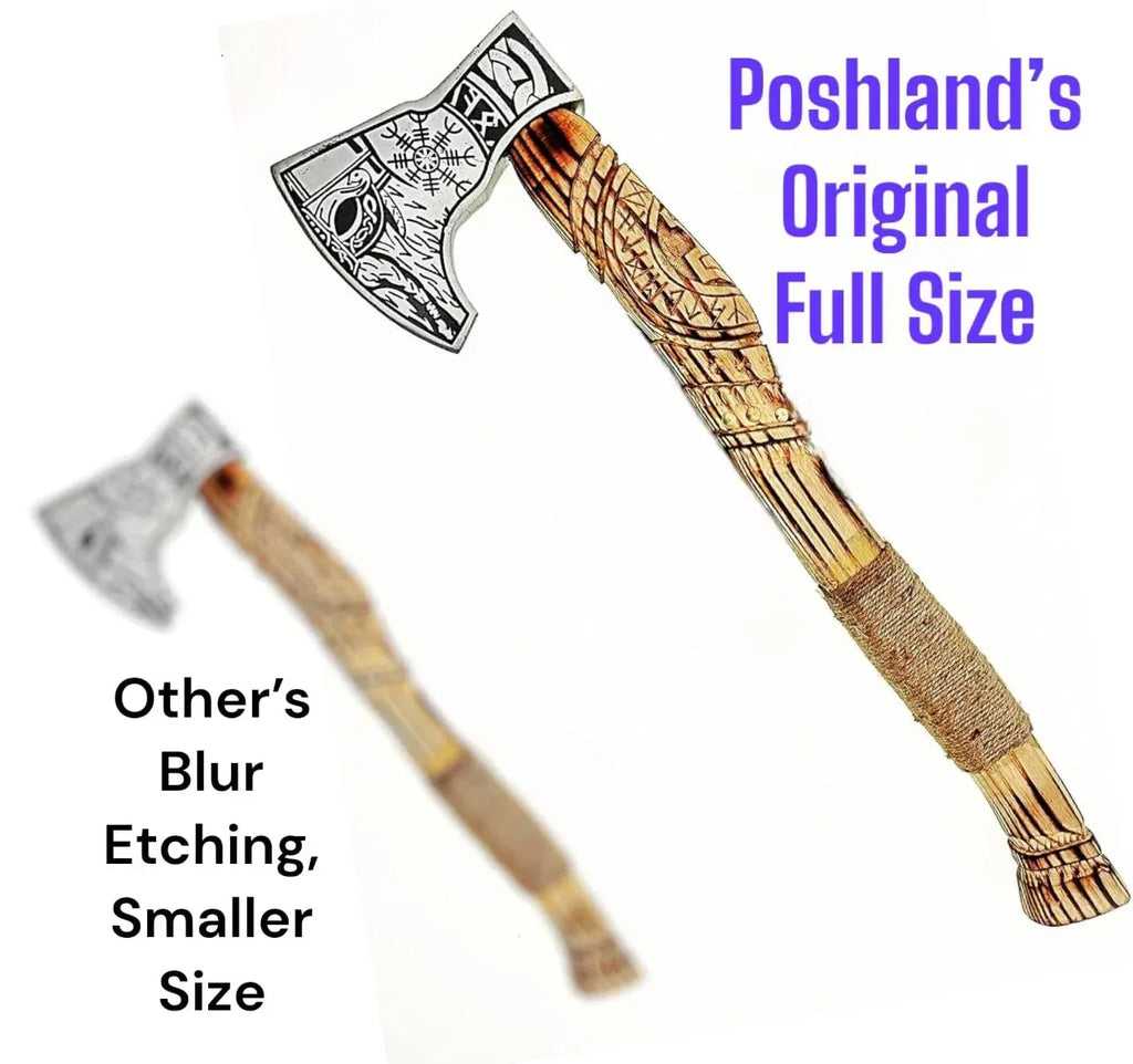 Poshland AX-7001 Custom Gift Forged Carbon Steel Viking Axe with Rose Wood Shaft, Double Edge Axe - Unique Gift Market