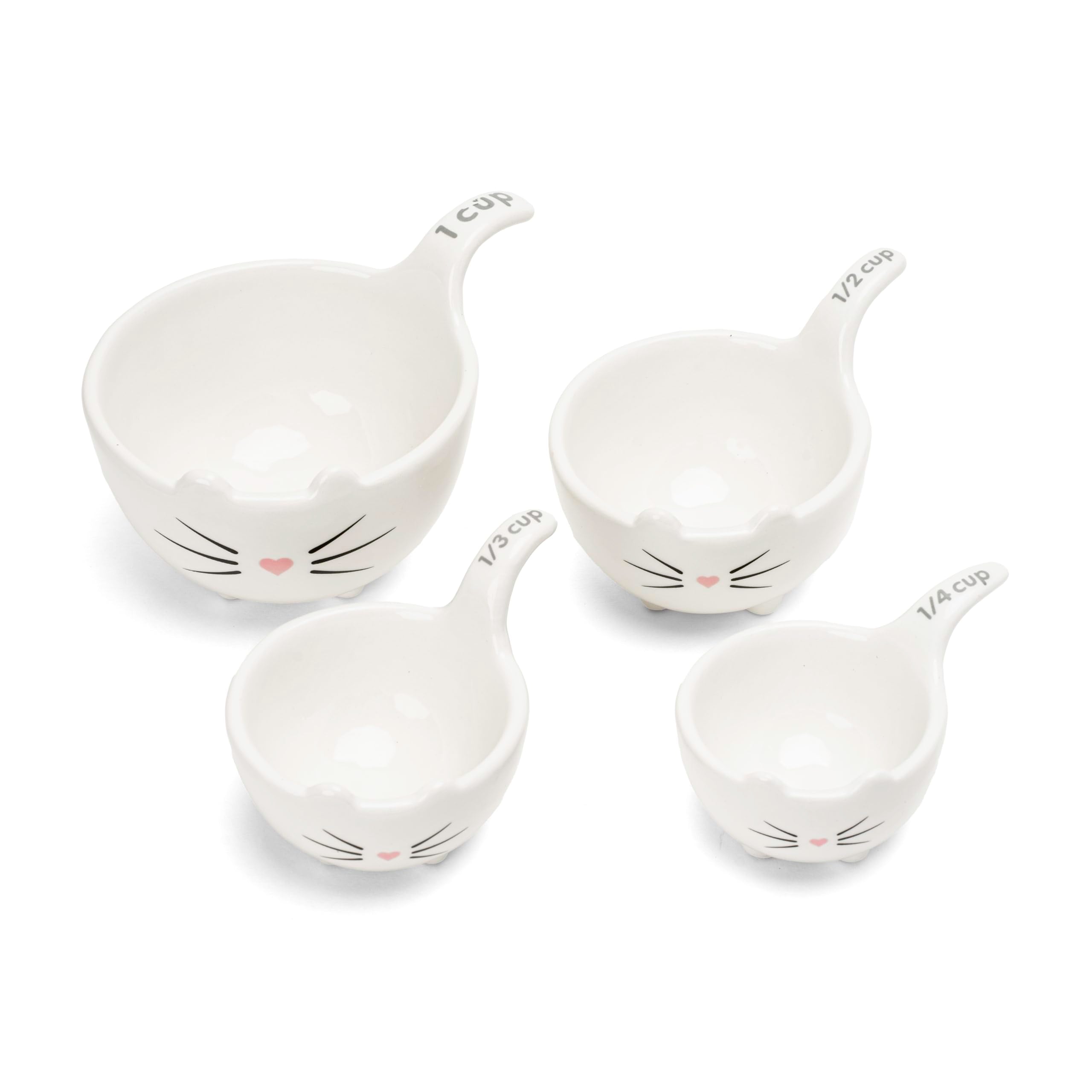 White Cat Measuring Cups & Spoons Gift Set – Ceramic Kitchen Tools for Cat Lovers & Bakers – 4 Measuring Cups and 4 Measuring Spoons – Unique Gift for Kitchen, Baking, and Cat Lovers