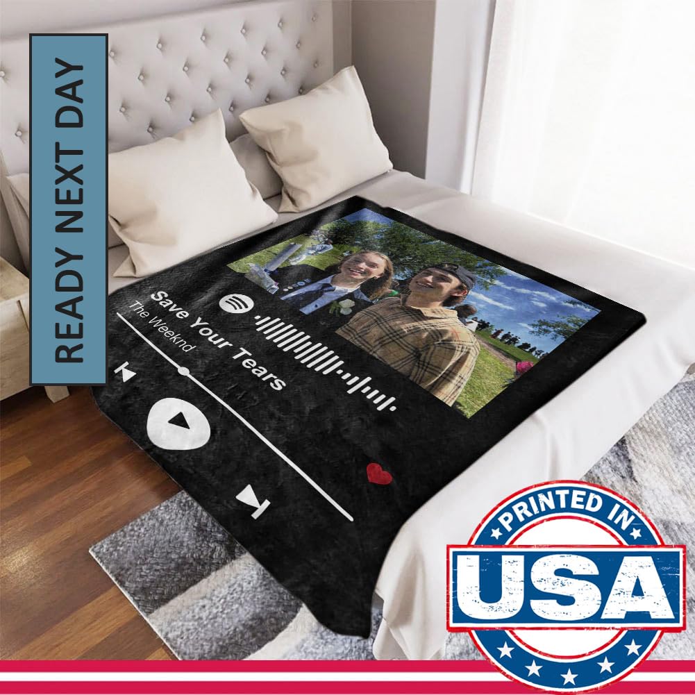 DayOfShe Ships Next Day, Personalized Photo Blankets for Girlfriend Gifts Mom Gifts, Custom Wife Blankets with Picture Flannel Throw Blanket for Boyfriend Couples Gifts