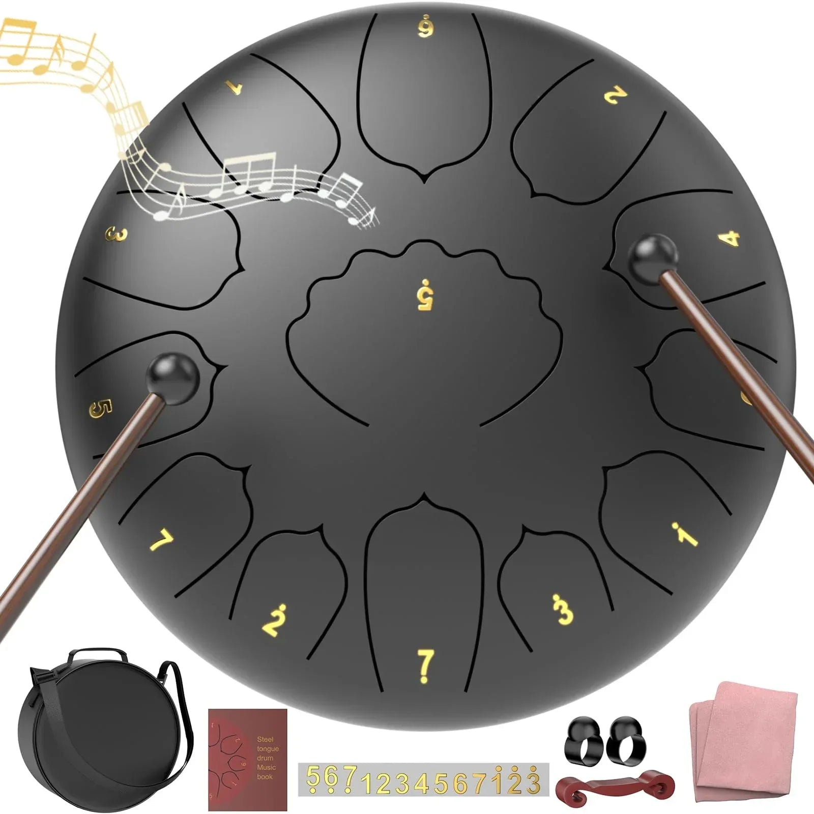Rain Drum for Outside Garden, 6 Inches 8 Notes Steel Tongue Chakra Drums, Waterproof Meditation Rain Chime, Musical Instruments for Adult Gift with Bag, Music Book, Drum Mallets (Green) - Unique Gift Market